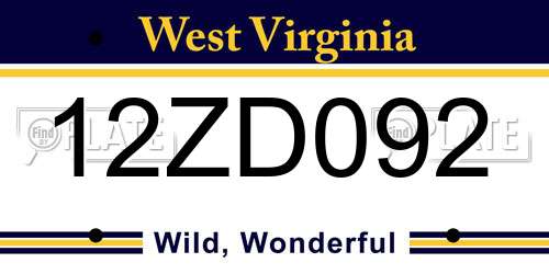 12ZD092 West Virginia License Plate