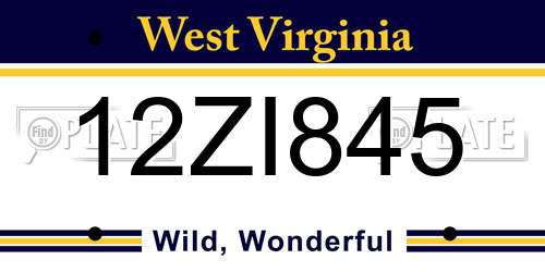 12ZI845 West Virginia License Plate