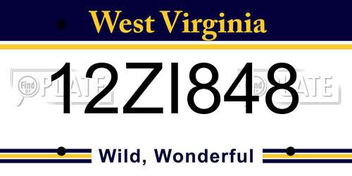 12ZI848 West Virginia License Plate