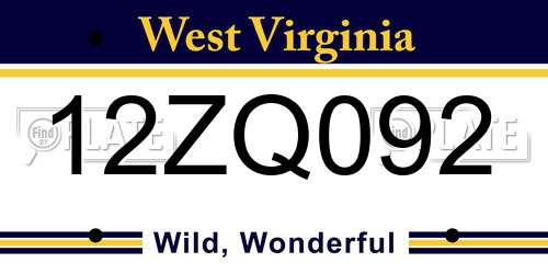 12ZQ092 West Virginia License Plate