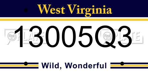 13005Q3 West Virginia License Plate