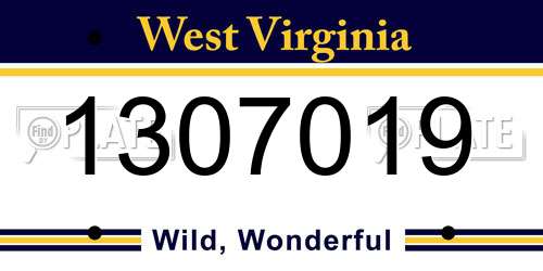 1307019 West Virginia License Plate