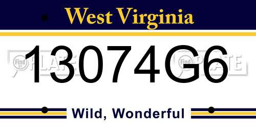 13074G6 West Virginia License Plate