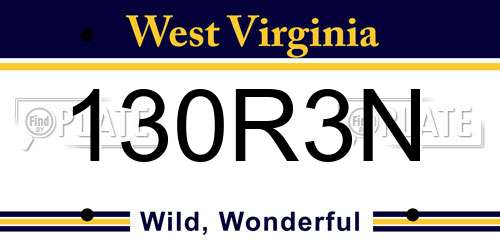 130R3N West Virginia License Plate