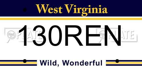 130REN West Virginia License Plate