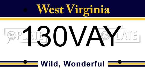 130VAY West Virginia License Plate