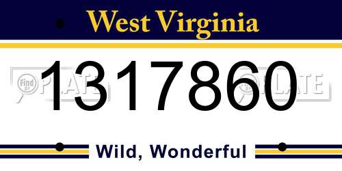 1317860 West Virginia License Plate