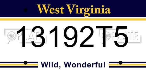 13192T5 West Virginia License Plate