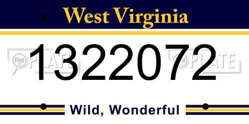 1322072 West Virginia License Plate