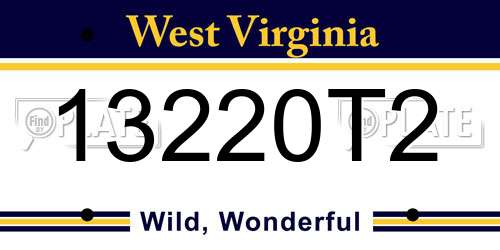 13220T2 West Virginia License Plate