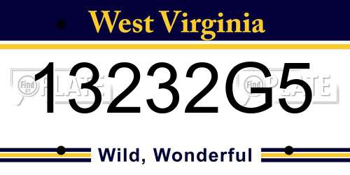 13232G5 West Virginia License Plate