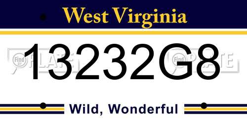 13232G8 West Virginia License Plate