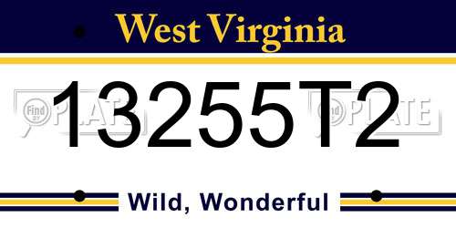 13255T2 West Virginia License Plate