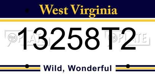 13258T2 West Virginia License Plate