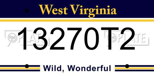 13270T2 West Virginia License Plate