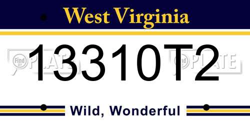13310T2 West Virginia License Plate