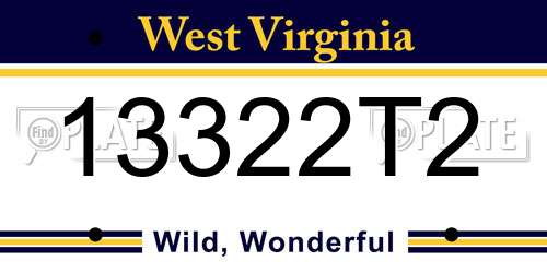 13322T2 West Virginia License Plate