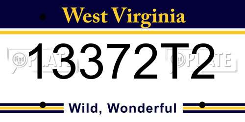 13372T2 West Virginia License Plate