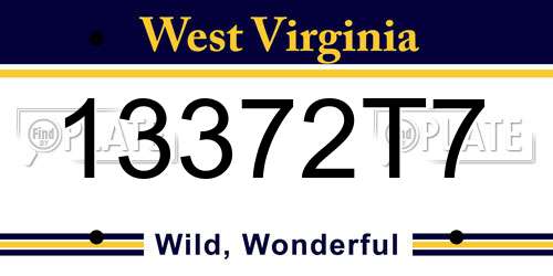 13372T7 West Virginia License Plate