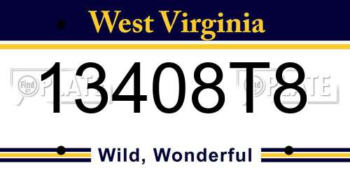 13408T8 West Virginia License Plate