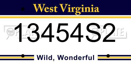 13454S2 West Virginia License Plate
