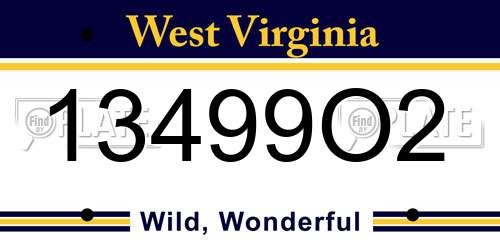 13499O2 West Virginia License Plate