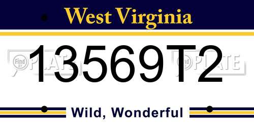 13569T2 West Virginia License Plate