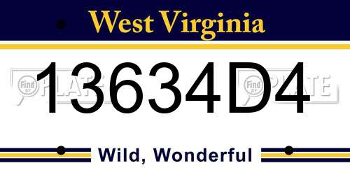 13634D4 West Virginia License Plate