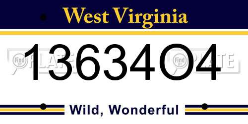 13634O4 West Virginia License Plate
