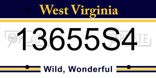 13655S4 West Virginia License Plate