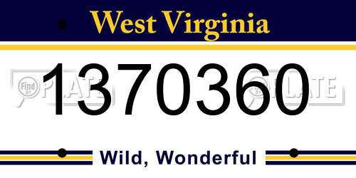 1370360 West Virginia License Plate