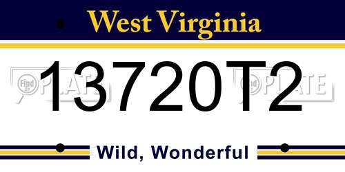 13720T2 West Virginia License Plate