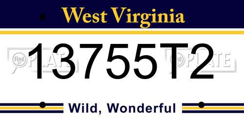 13755T2 West Virginia License Plate