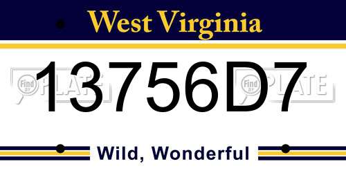 13756D7 West Virginia License Plate