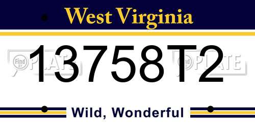 13758T2 West Virginia License Plate