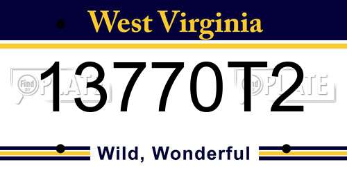 13770T2 West Virginia License Plate