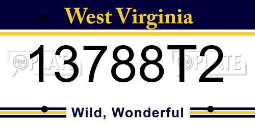 13788T2 West Virginia License Plate