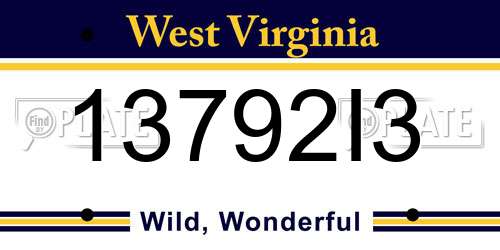 13792I3 West Virginia License Plate