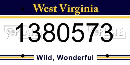 1380573 West Virginia License Plate