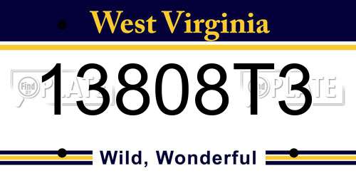 13808T3 West Virginia License Plate