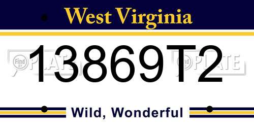 13869T2 West Virginia License Plate