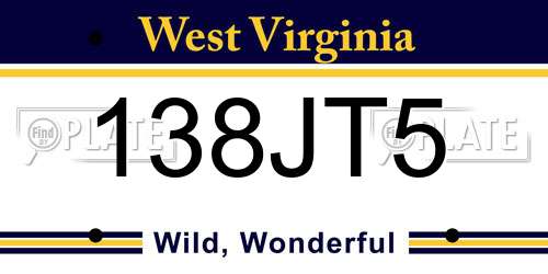 138JT5 West Virginia License Plate