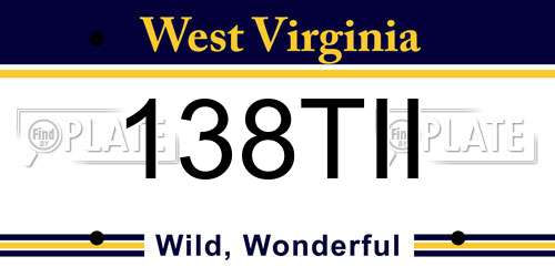 138TII West Virginia License Plate