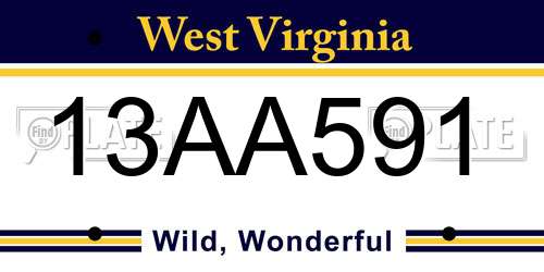 13AA591 West Virginia License Plate