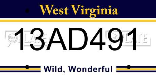 13AD491 West Virginia License Plate