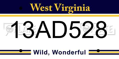 13AD528 West Virginia License Plate