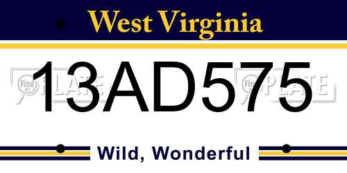 13AD575 West Virginia License Plate