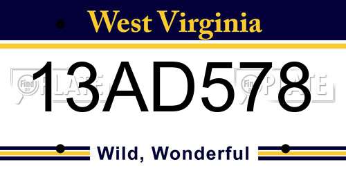 13AD578 West Virginia License Plate