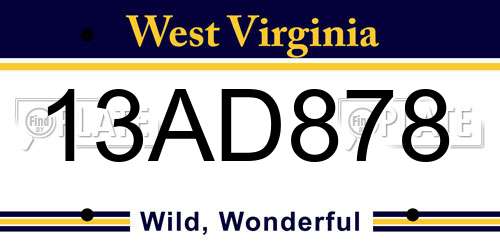 13AD878 West Virginia License Plate