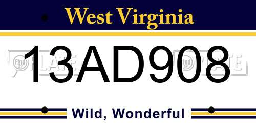 13AD908 West Virginia License Plate